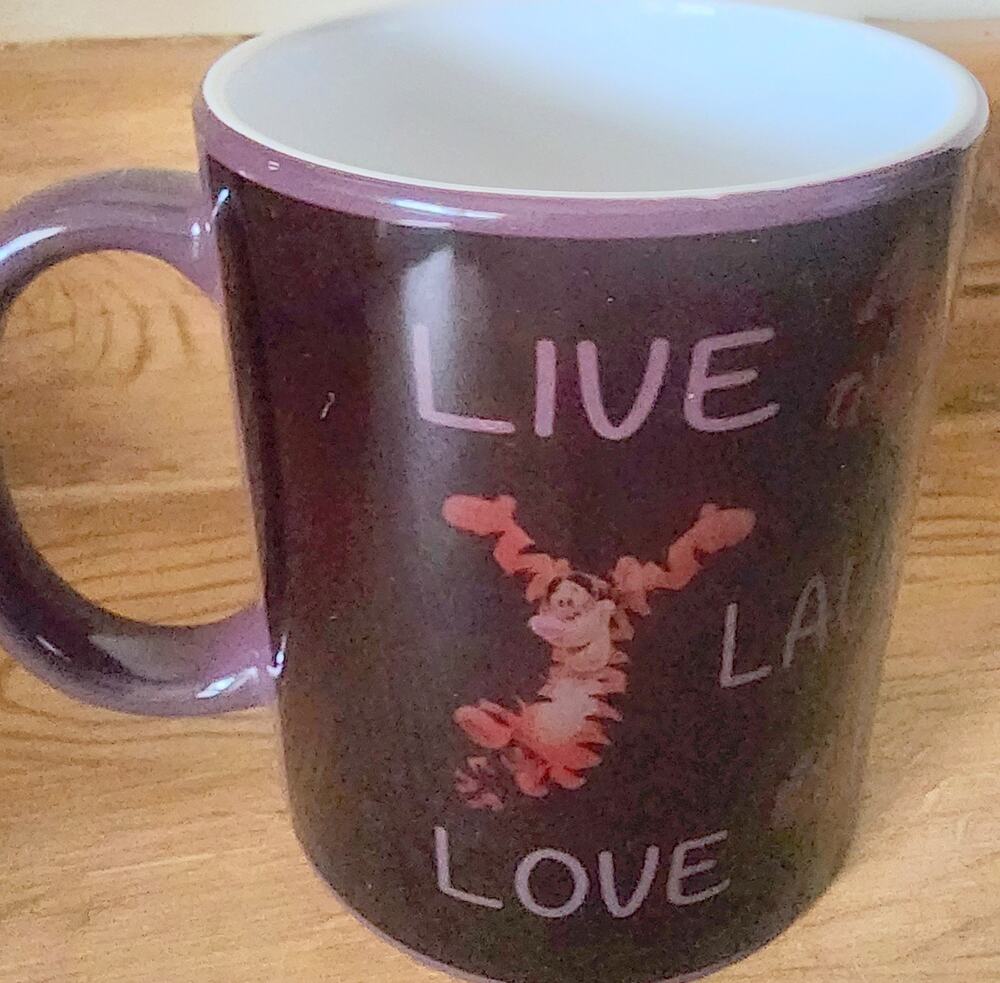 Disney's Tigger Live Laugh Love Coffee Mug Unique Coloring & Pattern See Pic.